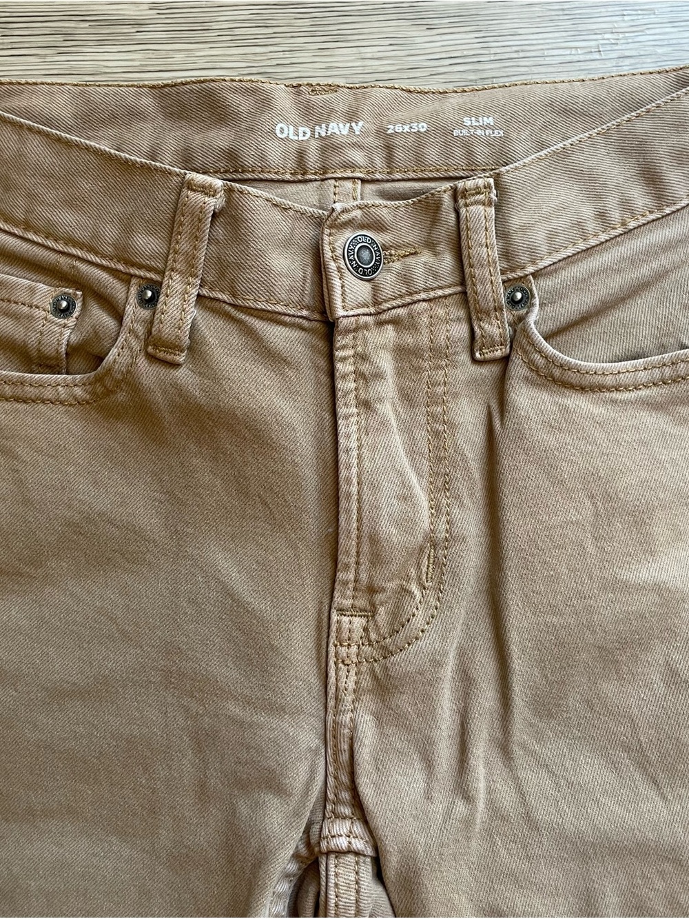 Old Navy | Slim Built-in-Flex Five Pocket Pants for Men | Dark Khaki | 26x30 - Picture 5 of 9